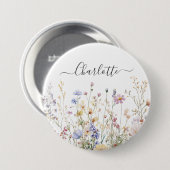 Monogramm-Wasserfarbe-Ländliches Schönes Wildblume Button (Vorne & Hinten)