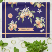 Monogramm-Wasserfarbe-Orangen-Blumen-Botanik Geschirrtuch (Gefaltet)