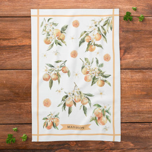 Monogramm-Wasserfarbe-Orangen-Blumen-Botanik Geschirrtuch
