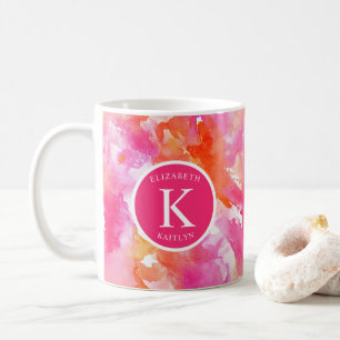 Monogramm-Wasserfarbe Pink Orange Abstrakt Kaffeetasse
