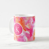 Monogramm-Wasserfarbe Pink Orange Abstrakt Kaffeetasse (Vorderseite Links)