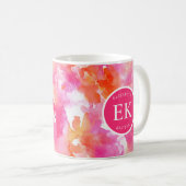 Monogramm-Wasserfarbe Pink Orange Abstrakt Kaffeetasse (VorderseiteRechts)