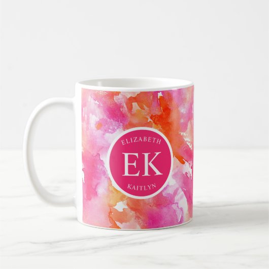 Monogramm-Wasserfarbe Pink Orange Abstrakt Kaffeetasse (Links)