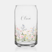 Monogramm-Wasserfarbe Rosa Blaue Blumen Floral Dosenglas (Vorderseite)