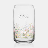 Monogramm-Wasserfarbe Rosa Blaue Blumen Floral Dosenglas (Rückseite)