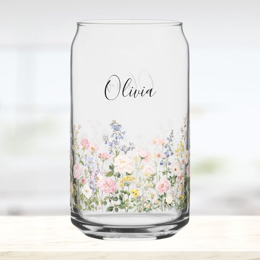 Monogramm-Wasserfarbe Rosa Blaue Blumen Floral Dosenglas
