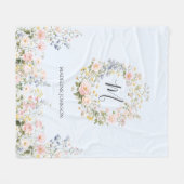 Monogramm-Wasserfarbe Rosa Blaue Blumen Floral Fleecedecke (Vorderseite (Horizontal))