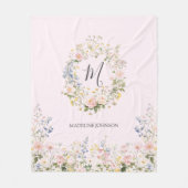 Monogramm Wasserfarbe Rosa Blaue Blumen Floral Fleecedecke (Vorderseite)