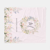 Monogramm Wasserfarbe Rosa Blaue Blumen Floral Fleecedecke (Vorderseite (Horizontal))