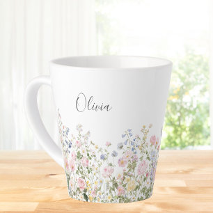 Monogramm Wasserfarbe Rosa Blaue Blumen Floral  Milchtasse