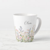 Monogramm Wasserfarbe Rosa Blaue Blumen Floral  Milchtasse (Rechte Ecke)