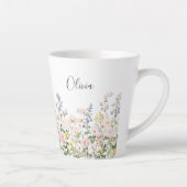 Monogramm Wasserfarbe Rosa Blaue Blumen Floral  Milchtasse (Rechts)