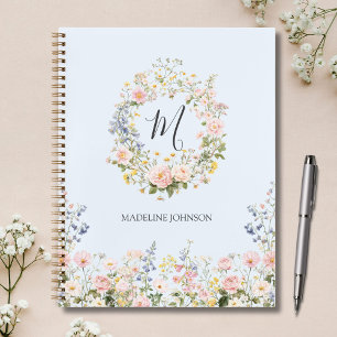 Monogramm Wasserfarbe Rosa Blaue Blumen Floral Planer