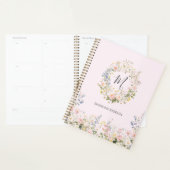Monogramm Wasserfarbe Rosa Blaue Blumen Floral Planer (Anzeige)