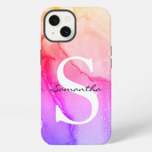 Monogramm Wasserfarbe Rosa Lila iPhone 13 Hülle
