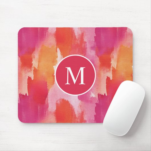 Monogramm-Wasserfarbe Rosa Orange Abstrakt Mousepad (Mit Mouse)