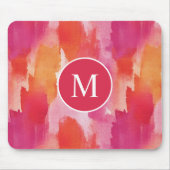 Monogramm-Wasserfarbe Rosa Orange Abstrakt Mousepad (Vorne)
