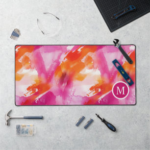 Monogramm-Wasserfarbe Rosa Orange Abstrakt Schreibtischunterlage