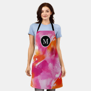 Monogramm-Wasserfarbe Rosa Orange Abstrakt Schürze