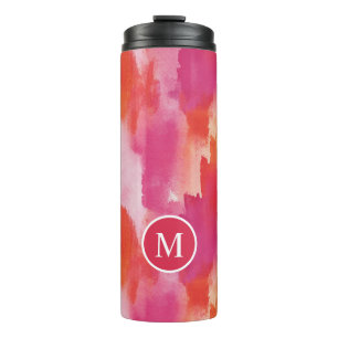 Monogramm Wasserfarbe Rosa Orange Abstrakt Thermosbecher