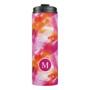 Monogramm-Wasserfarbe Rosa Orange Abstrakt Thermosbecher
