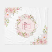Monogramm-Wasserfarbe-Rosa-Rosen-Blumen-Floral Fleecedecke (Vorderseite (Horizontal))