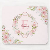 Monogramm-Wasserfarbe-Rosa-Rosen-Blumen-Florales Mousepad (Vorne)
