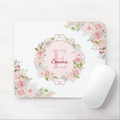 Monogramm-Wasserfarbe-Rosa-Rosen-Blumen-Florales Mousepad (Mit Mouse)