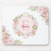 Monogramm-Wasserfarbe-Rosa-Rosen-Blumen-Florales Mousepad (Vorne)
