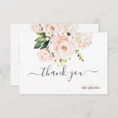 Monogramm Wasserfarbe Rosa Rosen Hydrangea Dankeskarte (Vorne/Hinten)