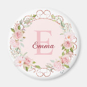 Monogramm-Wasserfarbe-Rosa-Rosenblumen-Blumen Magnet (Vorne)