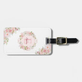 Monogramm-Wasserfarbe-Rosa-Rosenblumen-Blumenmuste Gepäckanhänger (Vorderseite horizontal)