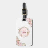 Monogramm-Wasserfarbe-Rosa-Rosenblumen-Blumenmuste Gepäckanhänger (Vorderseite vertikal)