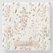 Monogramm Wasserfarbe Rustikale braun geblümte bot Steinuntersetzer (Vorderseite)