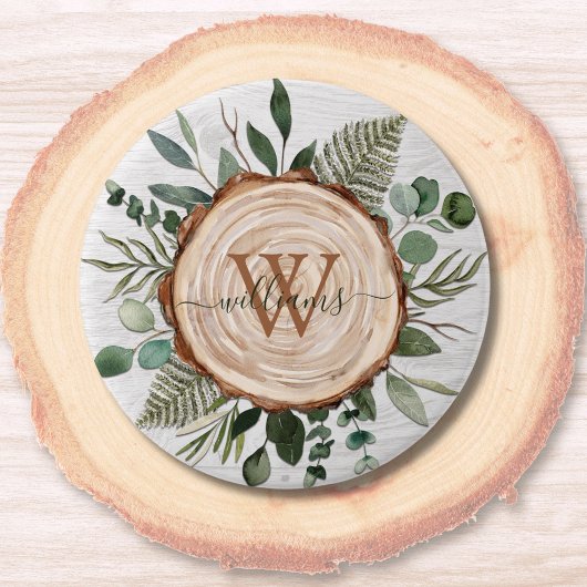 Monogramm-Wasserfarbe Rustikale Holzscheibe und La Button