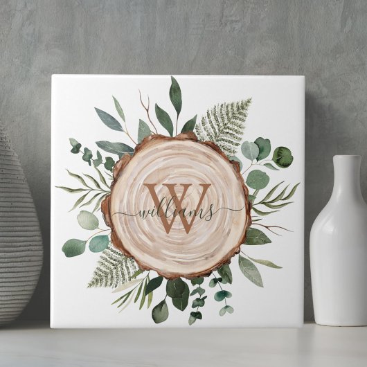 Monogramm-Wasserfarbe Rustikale Holzscheibe und La Fliese