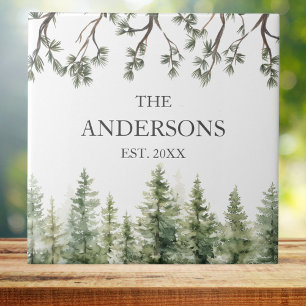 Monogramm-Wasserfarbe Rustikale Kiefern und Zweige Fliese