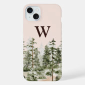 Monogramm-Wasserfarbe Rustikaler grüner Wald iPhone Hülle (Rückseite)