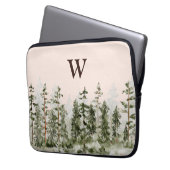 Monogramm-Wasserfarbe Rustikales Grünes Wald Laptopschutzhülle (Vorderseite Links)