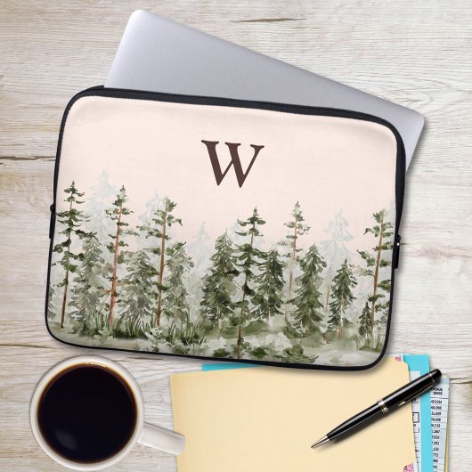 Monogramm-Wasserfarbe Rustikales Grünes Wald Laptopschutzhülle