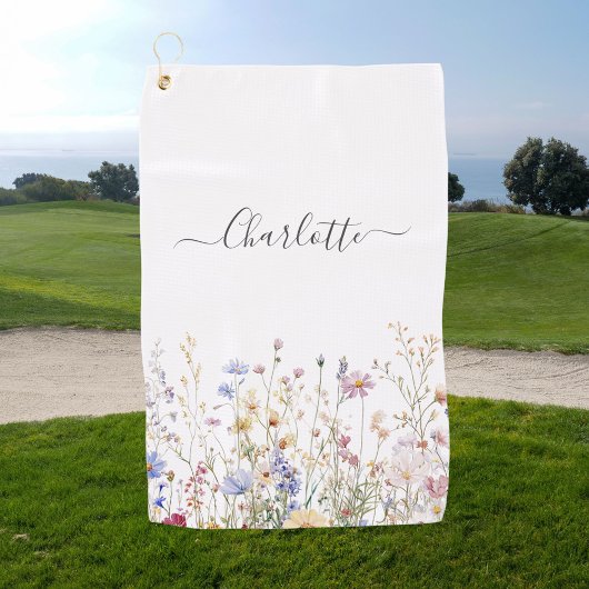 Monogramm Wasserfarbe Rustikales Schönes Wildblume Golfhandtuch