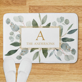 Monogramm-Wasserfarbe-Tropische Grünblätter Badematte