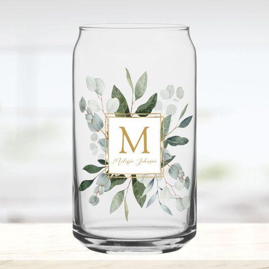 Monogramm-Wasserfarbe-Tropische grüne Blätter Dosenglas