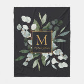 Monogramm-Wasserfarbe Tropische grüne Blätter Fleecedecke (Vorderseite)