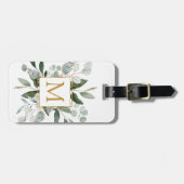 Monogramm Wasserfarbe Tropische Grüne Blätter Gepäckanhänger (Vorderseite horizontal)