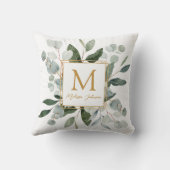 Monogramm-Wasserfarbe-Tropische grüne Blätter Kissen (Rückseite)