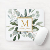 Monogramm-Wasserfarbe Tropische grüne Blätter Mousepad (Mit Mouse)