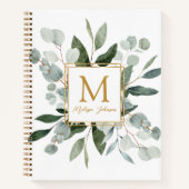 Monogramm Wasserfarbe Tropische Grüne Blätter Notizblock (Vorderseite)