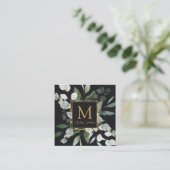Monogramm Wasserfarbe Tropische grüne Blätter Quadratische Visitenkarte (Stehend Vorderseite)