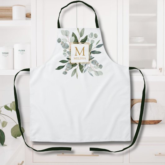 Monogramm-Wasserfarbe Tropische grüne Blätter Schürze